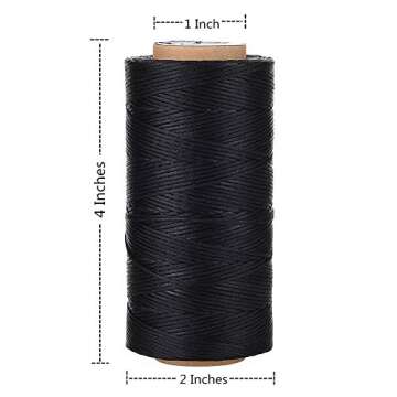 Selric [32 Colors Available] 150D 0.8mm 284Yards Flat Waxed Thread Hand Stitching Cord Leather Craft Tool Leather Stitching Sewing (Black)