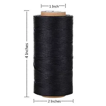 Selric [32 Colors Available] 150D 0.8mm 284Yards Flat Waxed Thread Hand Stitching Cord Leather Craft Tool Leather Stitching Sewing (Black)