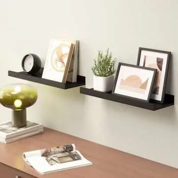 Boswillon Floating Shelves Wall Mounted Set of 2, Modern Black Wall Shelves for Storage with Lip, Di...