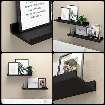 Boswillon Floating Shelves Wall Mounted Set of 2, Modern Black Wall Shelves for Storage with Lip, Display Picture Ledge Shelf for Wall Decor Bedroom Living Room Bathroom Kitchen