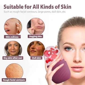 XHJRI Ice Face Roller Massager,Ice Cube Roller for Face, Eyes and Neck Naturally Conditioning and Skin Care,De-Puff Eye Bags,Reduce Migraine Pain,Reusable Massage Silicone Ice Mold (Rose)