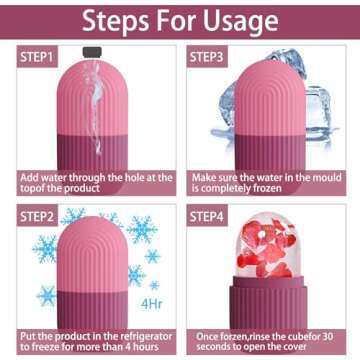 XHJRI Ice Face Roller Massager,Ice Cube Roller for Face, Eyes and Neck Naturally Conditioning and Skin Care,De-Puff Eye Bags,Reduce Migraine Pain,Reusable Massage Silicone Ice Mold (Rose)