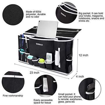 GINIMAX Bedside Caddy - Dorm Room Essentials | Large Size 23"x12" | Under Couch Mattress | Bedside S...