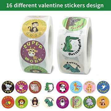 1000 Pieces Kids Stickers,Cute Animal Stickers for Kids School Classroom Home, 16 Designs (1" Diamet...