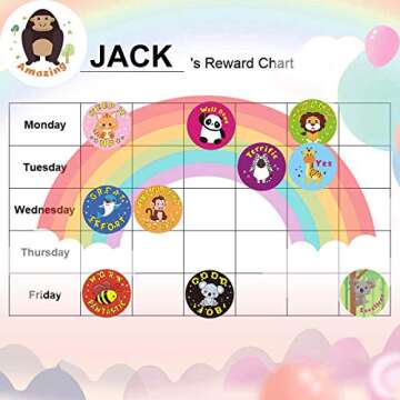 1000 Pieces Kids Stickers,Cute Animal Stickers for Kids School Classroom Home, 16 Designs (1" Diameter / 2 Rolls)