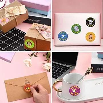 1000 Pieces Kids Stickers,Cute Animal Stickers for Kids School Classroom Home, 16 Designs (1" Diameter / 2 Rolls)