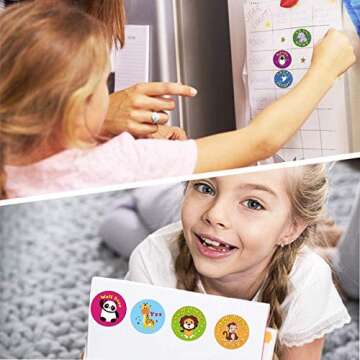 1000 Pieces Kids Stickers,Cute Animal Stickers for Kids School Classroom Home, 16 Designs (1" Diameter / 2 Rolls)