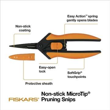 Fiskars Pruning Snips - 6" Garden Shears with Comfort Grip and Spring Action - Sharp and Precise Non-Stick Steel Blades - Quality Pruning Shears for Plants in Grow Tents and Hydroponics - 2 Pack