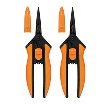 Fiskars Pruning Snips - 6" Garden Shears with Comfort Grip and Spring Action - Sharp and Precise Non-Stick Steel Blades - Quality Pruning Shears for Plants in Grow Tents and Hydroponics - 2 Pack