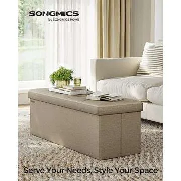 SONGMICS Mazie Collection - 43 Inches Folding Storage Ottoman Bench, Ottoman Foot Rest, End of Bed Bench, Storage Chest, Load 660 lb, for Living Room, Bedroom, Entryway, Camel Brown ULSF077R01