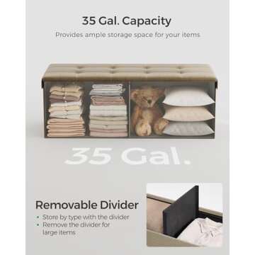 SONGMICS Mazie Collection - 43 Inches Folding Storage Ottoman Bench, Ottoman Foot Rest, End of Bed Bench, Storage Chest, Load 660 lb, for Living Room, Bedroom, Entryway, Camel Brown ULSF077R01