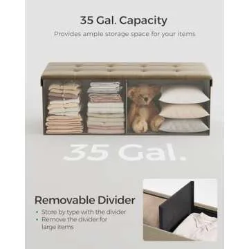 SONGMICS Mazie Collection - 43 Inches Folding Storage Ottoman Bench, Ottoman Foot Rest, End of Bed Bench, Storage Chest, Load 660 lb, for Living Room, Bedroom, Entryway, Camel Brown ULSF077R01