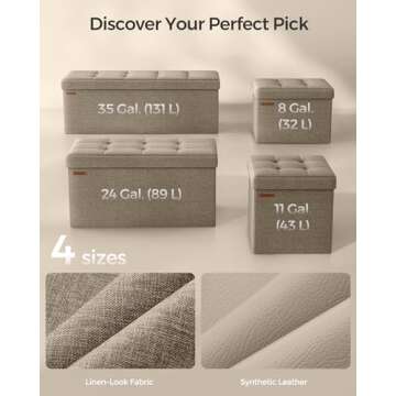 SONGMICS Mazie Collection - 43 Inches Folding Storage Ottoman Bench, Ottoman Foot Rest, End of Bed Bench, Storage Chest, Load 660 lb, for Living Room, Bedroom, Entryway, Camel Brown ULSF077R01