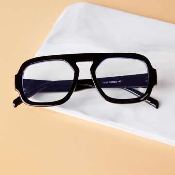 ADE WU Fashion Glasses for Women 70s Vintage Non Prescription Glasses Frames Women's Retro Square Aviator Fake Glasses Black