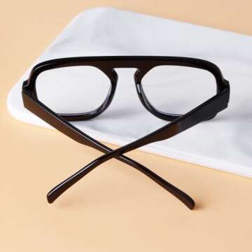 ADE WU Fashion Glasses for Women 70s Vintage Non Prescription Glasses Frames Women's Retro Square Aviator Fake Glasses Black