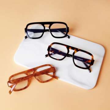 ADE WU Fashion Glasses for Women 70s Vintage Non Prescription Glasses Frames Women's Retro Square Aviator Fake Glasses Black