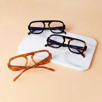 ADE WU Fashion Glasses for Women 70s Vintage Non Prescription Glasses Frames Women's Retro Square Aviator Fake Glasses Black