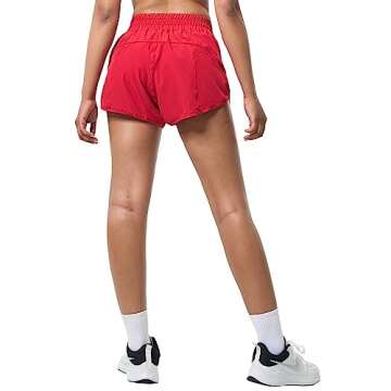Aurefin Athletic Shorts for Women,Women's Quick Dry Workout Sports Active Running Track Shorts with Elastic and Zip PocketsRed/X-Small