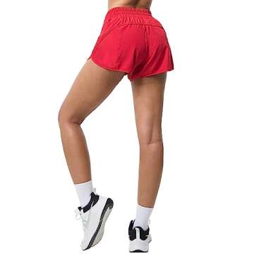 Aurefin Athletic Shorts for Women,Women's Quick Dry Workout Sports Active Running Track Shorts with Elastic and Zip PocketsRed/X-Small