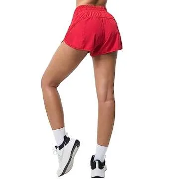 Aurefin Athletic Shorts for Women,Women's Quick Dry Workout Sports Active Running Track Shorts with Elastic and Zip PocketsRed/X-Small