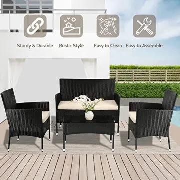 FDW 4-Piece Rattan Patio Set for Outdoor Elegance