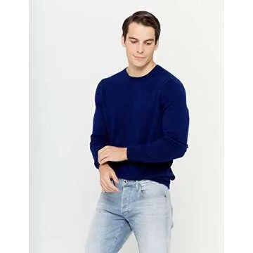 State Cashmere Men's Essential Crewneck Sweater 100% Pure Cashmere Classic Long Sleeve Pullover (Navy, Large)