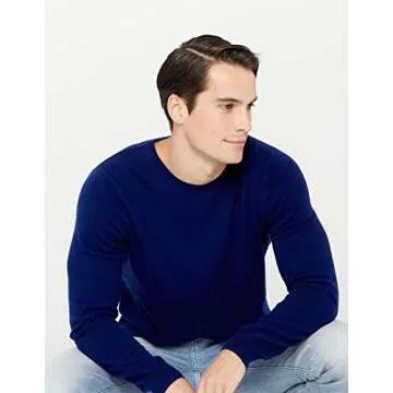 State Cashmere Men's Essential Crewneck Sweater 100% Pure Cashmere Classic Long Sleeve Pullover (Navy, Large)