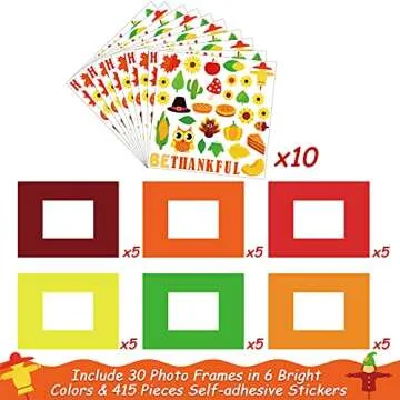 chiazllta 30 Packs Thanksgiving Fall Picture Frame Craft Kits for Kids, DIY Pumpkin Maple Leaf Turke...