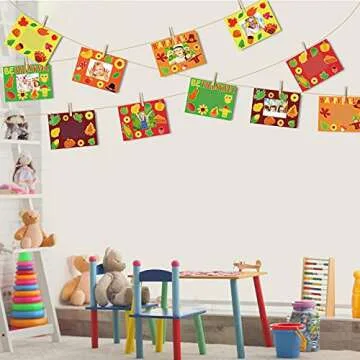 chiazllta 30 Packs Thanksgiving Fall Picture Frame Craft Kits for Kids, DIY Pumpkin Maple Leaf Turkey Craft Autumn Holiday Art Favor Home Class Kindergarten Game Activities