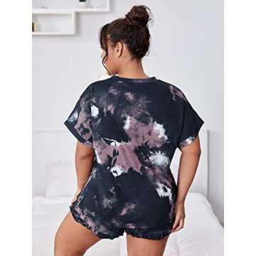 Milumia Women Plus Size Pajamas Sets Tie Dye Short Sleeve Casual Loungewear Sleepwear PJ Black 3X-Large Plus