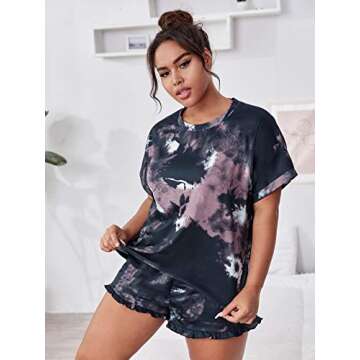 Milumia Women Plus Size Pajamas Sets Tie Dye Short Sleeve Casual Loungewear Sleepwear PJ Black 3X-Large Plus