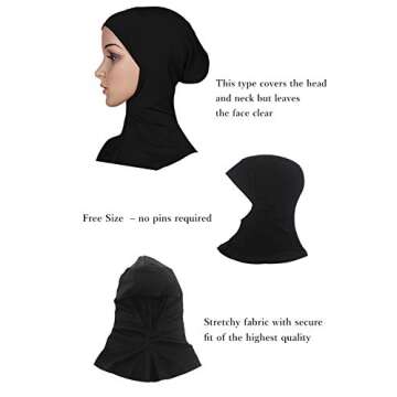 Ksweet Women's Sofa Hijab Undercap Neck Cover Under Head Ninja Underscarf Scarf Caps, Black - Grey - Lightbrown - Lightpink, One Size