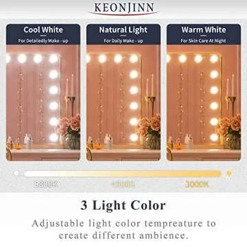 Keonjinn Large Gold Vanity Mirror with Lights and Bluetooth Speaker, 18 Replaceable Bulbs Hollywood Makeup Mirror with 2 Replacement Bulbs, 3 Color Lights, USB Charging Port, 32" x 24" Lighted Mirror