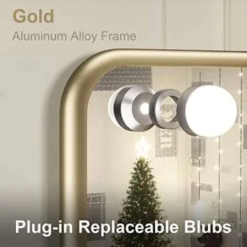 Keonjinn Large Gold Vanity Mirror with Lights and Bluetooth Speaker, 18 Replaceable Bulbs Hollywood Makeup Mirror with 2 Replacement Bulbs, 3 Color Lights, USB Charging Port, 32" x 24" Lighted Mirror