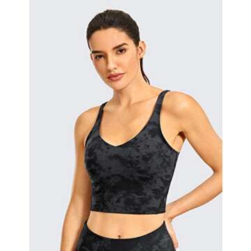 CRZ YOGA Womens V Neck Workout Tank Tops with Built in Bras - Cropped Padded Athletic Longline Sports Bra Tie Dye Smoke Ink Small