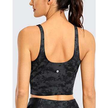 CRZ YOGA Womens V Neck Workout Tank Tops with Built in Bras - Cropped Padded Athletic Longline Sports Bra Tie Dye Smoke Ink Small