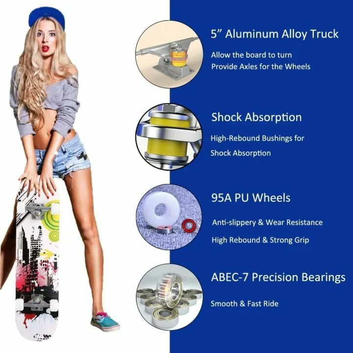 CAPARK Pro Skateboards for All Ages - 31 Inch