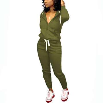 Nimsruc Jogging Suits for Women 2 Piece Tracksuit Long Sleeve Casual Hooded Zipper Pants Set Army Gr...