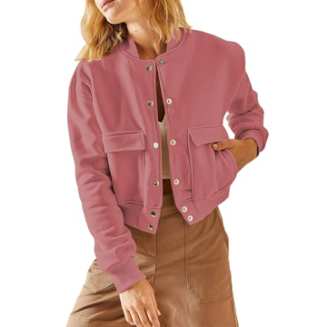 EVALESS Women's Chic Cropped Bomber Jacket with Pockets for Fall 2024