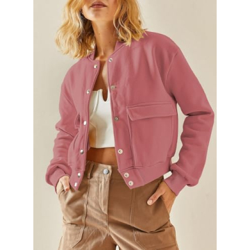 EVALESS Women's Stylish Cropped Bomber Jacket for Fall