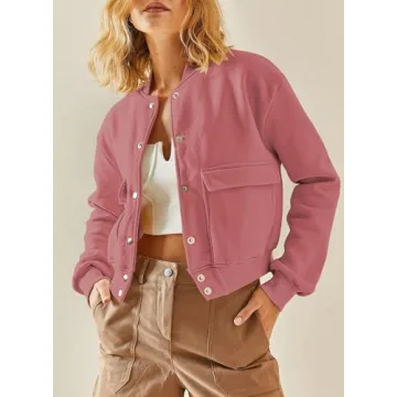EVALESS Women's Stylish Cropped Bomber Jacket for Fall
