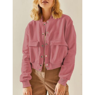 EVALESS Women's Stylish Cropped Bomber Jacket for Fall