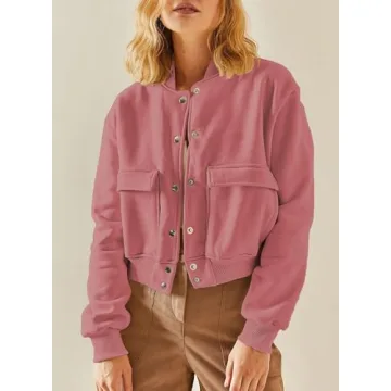 EVALESS Women's Stylish Cropped Bomber Jacket for Fall