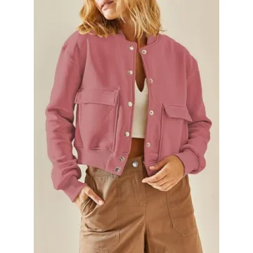 EVALESS Women's Stylish Cropped Bomber Jacket for Fall