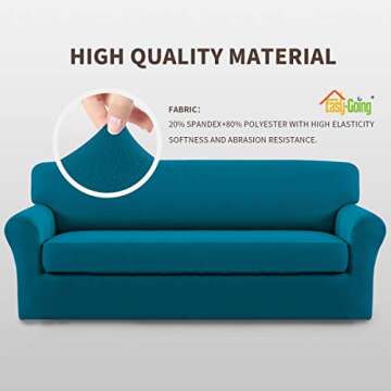 Easy-Going 2 Pieces Microfiber Stretch Sofa Slipcover – Spandex Soft Fitted Sofa Couch Cover, Washable Furniture Protector with Elastic Bottom Kids,Pet (Sofa, Peacock Blue)