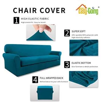 Easy-Going 2 Pieces Microfiber Stretch Sofa Slipcover – Spandex Soft Fitted Sofa Couch Cover, Washable Furniture Protector with Elastic Bottom Kids,Pet (Sofa, Peacock Blue)