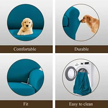 Easy-Going 2 Pieces Microfiber Stretch Sofa Slipcover – Spandex Soft Fitted Sofa Couch Cover, Washable Furniture Protector with Elastic Bottom Kids,Pet (Sofa, Peacock Blue)