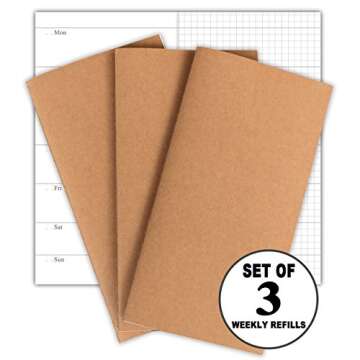 Travelers Notebook Inserts - Weekly Refills for Standard Size Travelers Notebook, Set of 3, Total 192 Pages, 8.25 x 4.25 Inches