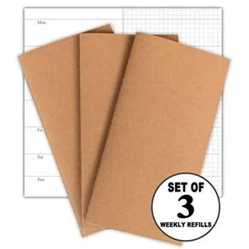 Travelers Notebook Inserts - Weekly Refills for Standard Size Travelers Notebook, Set of 3, Total 192 Pages, 8.25 x 4.25 Inches