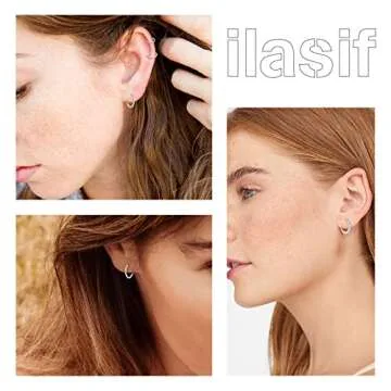 925 Sterling Silver Small Hoop Earrings - 14K White Gold Plated Silver CZ Hoop Earrings | Tiny Endless Huggie CZ Hoop Earring Cartilage Earrings for Women Men(8/10/12mm+8mm)